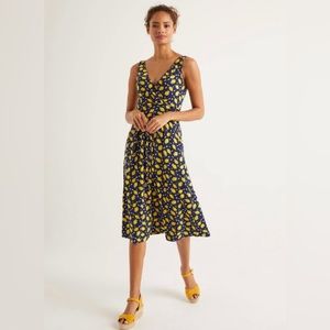 Boden 10 petite Effie v neck faux wrap midi dress lemon 🍋